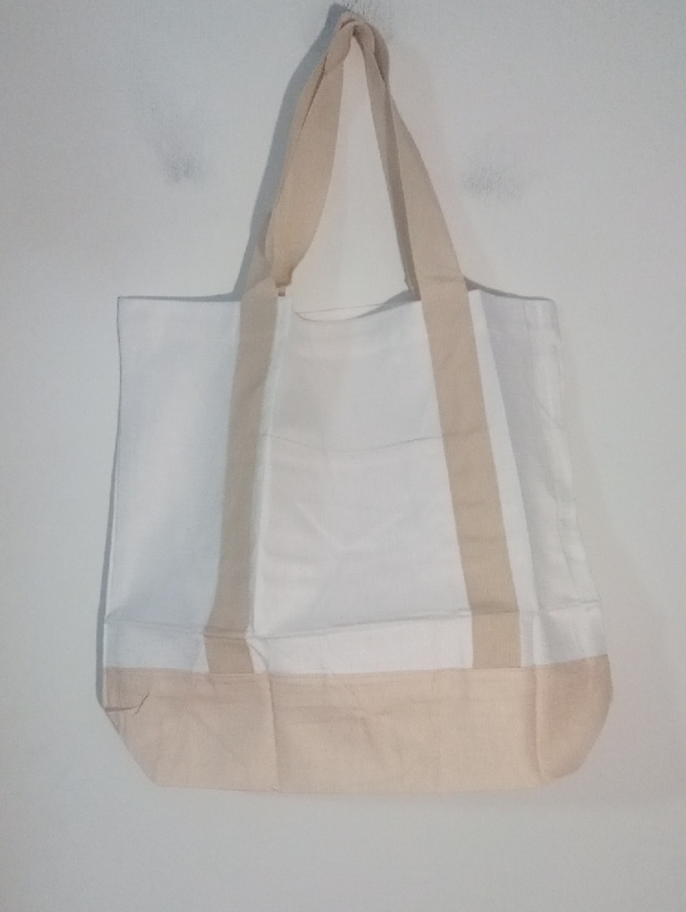 Canvas Tote Bag in White and Beige
